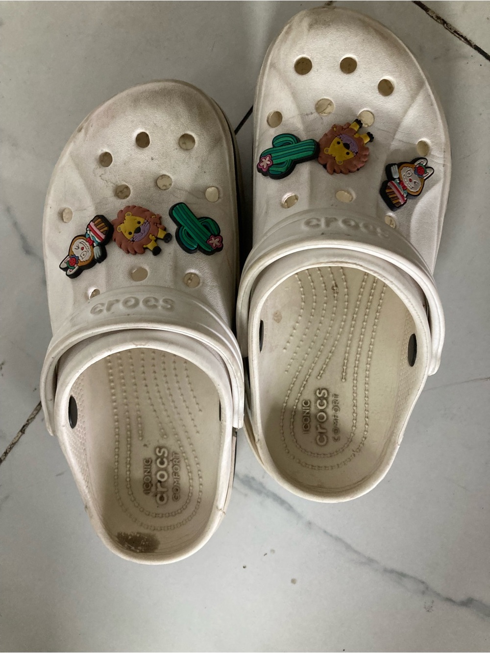 CROCS White Women’s Sandals with Colorful Charm Accents